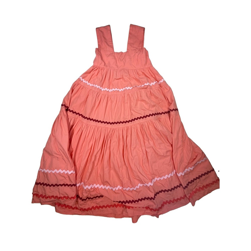 Anthropologie Rickrack Tiered Midi Dress Womens XXS Coral Pink Cotton Boho